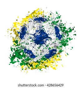 design concept, soccer ball and Brazilian flag colors of Brazil's flag, grunge style, movement, spot