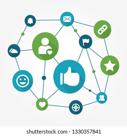 Design concept of social media network with icons: people, mail,