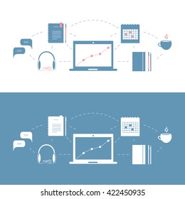 Design concept for studying, learning, distance, web and on-line education. Color flat web banner. Vector illustration