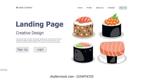 Design concept of sushi and rolls shop restaurant website landing page - Vector illustration