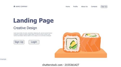 Design concept of sushi and rolls shop restaurant website landing page - Vector illustration