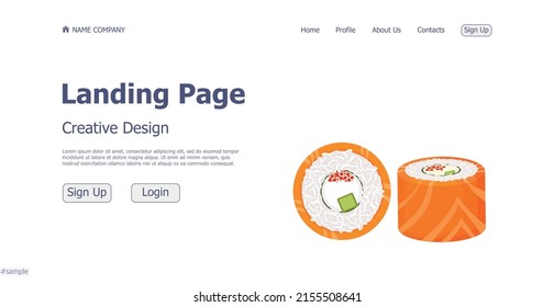Design concept of sushi and rolls shop restaurant website landing page - Vector illustration