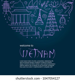 Design concept with symbols of Vietnam and simple text. Vector illustration. 