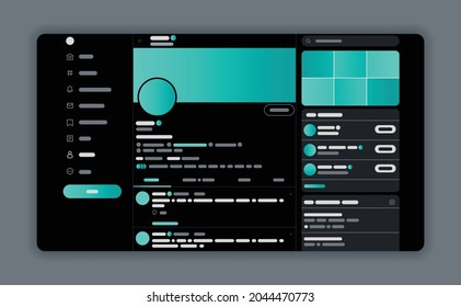 Design concept for Twitter website layout and user interface development. Mock up social network page. Vector illustration in flat style. UI UX template.