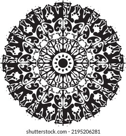 design concept  - vector illustration art , Mandala design concept of Rangoli with flower petals, circles and Leaves is in black and white background
