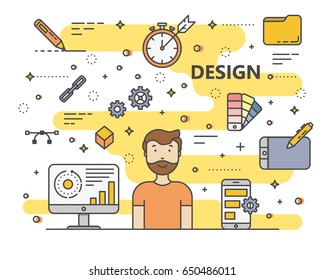 Design concept vector illustration. Modern thin line flat design elements, icons for web, marketing, presentation and printing.