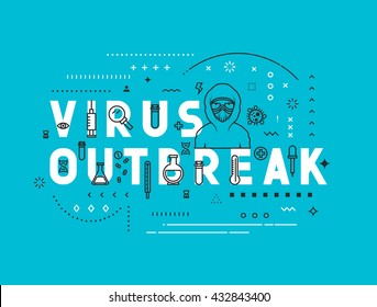 Design concept virus outbreak. Modern line style illustration.  Easy to edit.