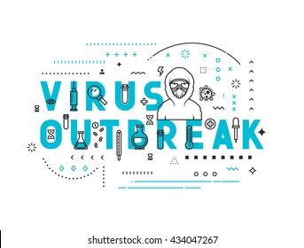 Design concept virus outbreak. Modern line style illustration.  Easy to edit.