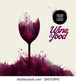 Design concept wine and food. Background wine stains. vector