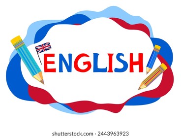 Design Concept Of Word ENGLISH Website Banner. English. Illustration for book, dictionary, vocabulary, speaking, reading, writing, listening skills. Education vector illustration