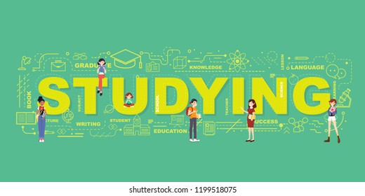 Design Concept Of Word STUDYING Website Banner.