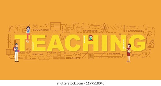 Design Concept Of Word TEACHING Website Banner.