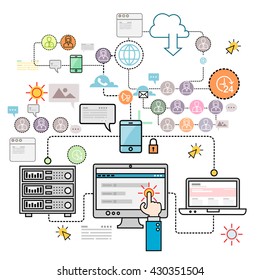 Design Concepts For Data Architecture, Big Technology, Database, Mobile Cloud Computing, Cloud Platform And Solutions Vector