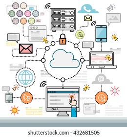 Design Concepts For Data Architecture, Big Technology, Database, Mobile Cloud Computing, Cloud Platform And Solutions Vector