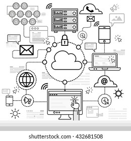 Design concepts for data architecture, big technology, database, mobile cloud computing, cloud platform and solutions vector