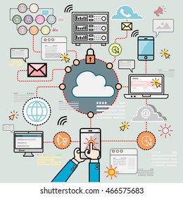 Design Concepts For Data Architecture, Big Technology, Database, Mobile Cloud Computing, Cloud Platform And Solutions Vector