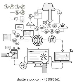 Design concepts for data architecture, big technology, database, mobile cloud computing, cloud platform and solutions vector