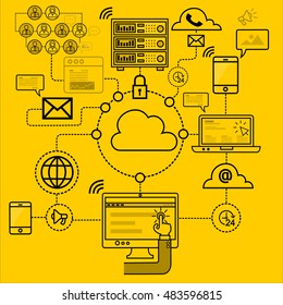 Design concepts for data architecture, big technology, database, mobile cloud computing, cloud platform and solutions vector