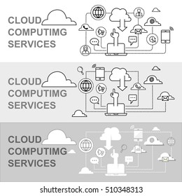 Design concepts for data architecture, big technology, database, mobile cloud computing, cloud platform and solutions vector