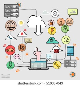 Design concepts for data architecture, big technology, database, mobile cloud computing, cloud platform and solutions vector