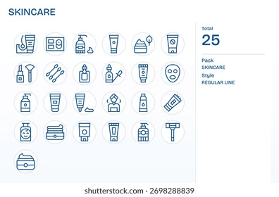 Projete com confiança usando 25 ícones de linha regular enraizados em Skincare, criados para telas de alta densidade.