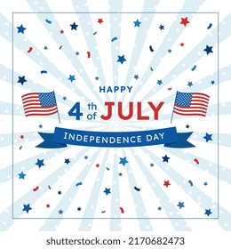 Design congratulations on the Independence Day of the United States of America, Memorial Day, decorated with a background of stars and the national flag, July 4. Banner for the Internet,greeting card.