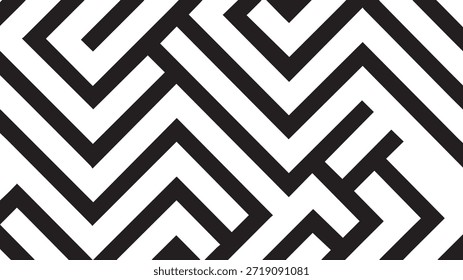 El diseño consiste en líneas en zigzag en blanco y negro alternas que crean un efecto dinámico y visualmente atractivo. 