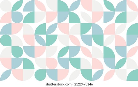 The design consists of four colors.  Pastel colors dominate.  Fun and serene design theme.  Wallpaper for walls and decoration.  Digital art.  Vector.  Background.  Round and square shapes.