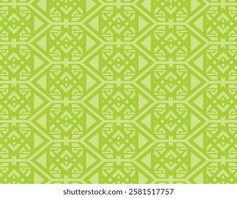 The design consists of intricate diamond and square shapes interspersed with stylized lines and curves, creating a sense of symmetry.