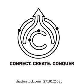 The design consists of a stylized letter 'C' surrounded by circular paths and an upward-pointing arrow, symbolizing growth and progress