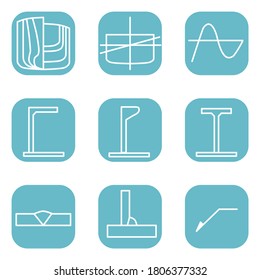 Design and construction of ships. Set of white and blue icons