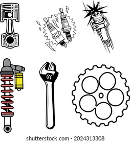 a design containing a piston gear wrench vector spark plug. with simple concept editing