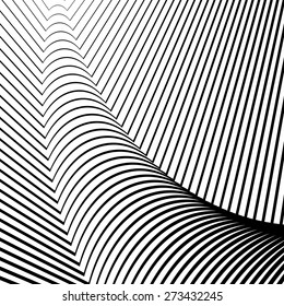 Design convex twisting textured background. Abstract lines distortion backdrop. Vector-art illustration. No gradient