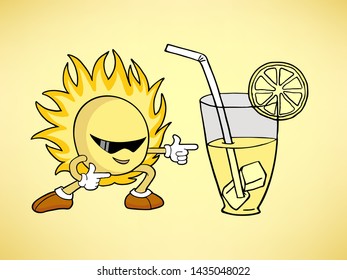 Design of cool sun and lemonade draw