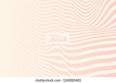 Design coral waving lines illusion background. Abstract stripe distortion backdrop. Zebra style decoration. Wallpaper with empty space for your text. Vector illustration
