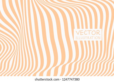 Design coral waving lines illusion background. Abstract stripe distortion backdrop. Zebra style decoration. Wallpaper with empty space for your text. Vector illustration