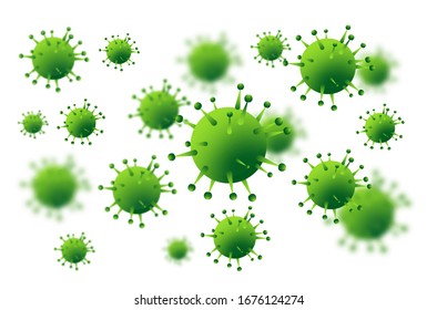 Diseño de un brote de coronavirus con una célula viral en forma microscópica. Modelo de ilustración de vectores sobre el tema de una epidemia peligrosa de SARS para un anuncio o folleto publicitario.