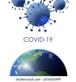 Design of a coronavirus outbreak with a viral cell in microscopic form. Vector illustration template on the topic of a dangerous SARS epidemic for an advertising banner or leaflet.