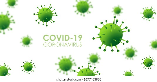 Design of a coronavirus outbreak with a viral cell in microscopic form. Vector illustration template on the topic of a dangerous SARS epidemic for an advertising banner or leaflet.