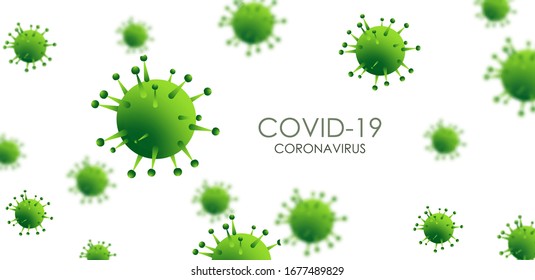 Design of a coronavirus outbreak with a viral cell in microscopic form. Vector illustration template on the topic of a dangerous SARS epidemic for an advertising banner or leaflet.