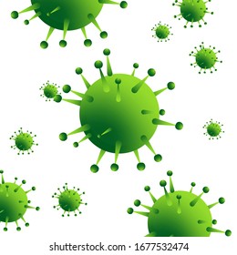 Design of a coronavirus outbreak with a viral cell in microscopic form. Vector illustration template on the topic of a dangerous SARS epidemic for an advertising banner or leaflet.