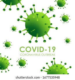 Design of a coronavirus outbreak with a viral cell in microscopic form. Vector illustration template on the topic of a dangerous SARS epidemic for an advertising banner or leaflet.