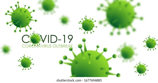Design of a coronavirus outbreak with a viral cell in microscopic form. Vector illustration template on the topic of a dangerous SARS epidemic for an advertising banner or leaflet.