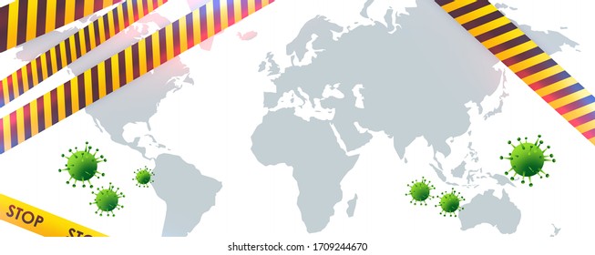 Design of a coronavirus outbreak with a viral cell in microscopic form. Vector illustration template on the topic of a dangerous SARS epidemic for an advertising banner or leaflet.