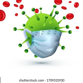 Design of a coronavirus outbreak with a viral cell in microscopic form. Vector illustration template on the topic of a dangerous SARS epidemic for an advertising banner or leaflet.