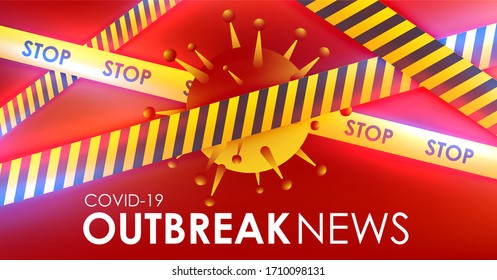 Diseño de un brote de coronavirus con una célula viral en forma microscópica. Modelo de ilustración de vectores sobre el tema de una epidemia peligrosa de SARS para un anuncio o folleto publicitario.