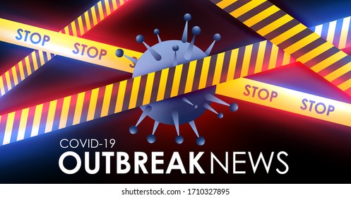 Design of a coronavirus outbreak with a viral cell in microscopic form. Vector illustration template on the topic of a dangerous SARS epidemic for an advertising banner or leaflet.