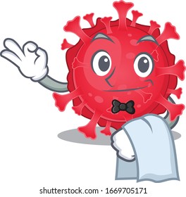A design of coronavirus substance cartoon character working as waiter
