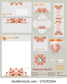 Design of corporate identity. Bright red and yellow abstract floral pattern for the company in the field of beauty, fashion and art. Vector illustration.