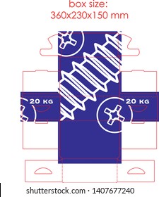 Design of corrugated packaging for the screws 20 kg with lines for cutting down